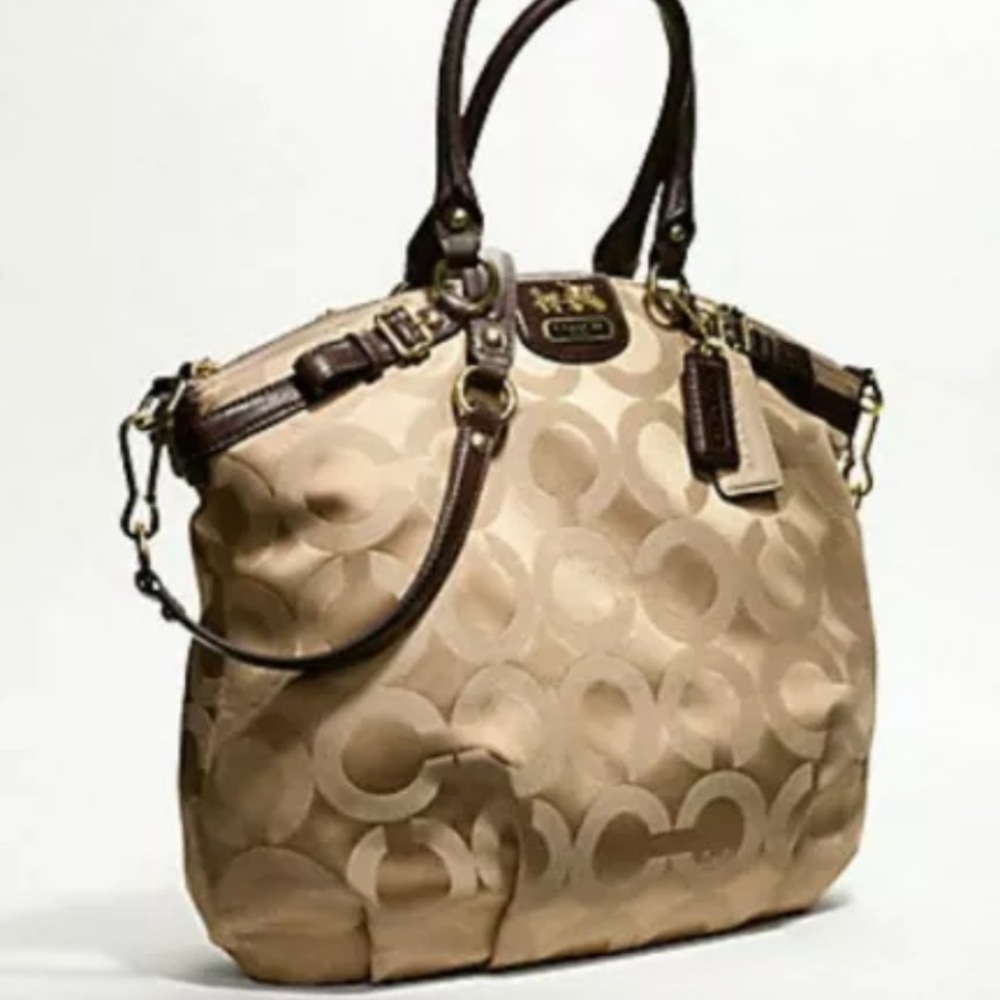 NWT Coach Madison Optical Art Satchel Large Lindsey Shoulder Purse 18649 Khaki